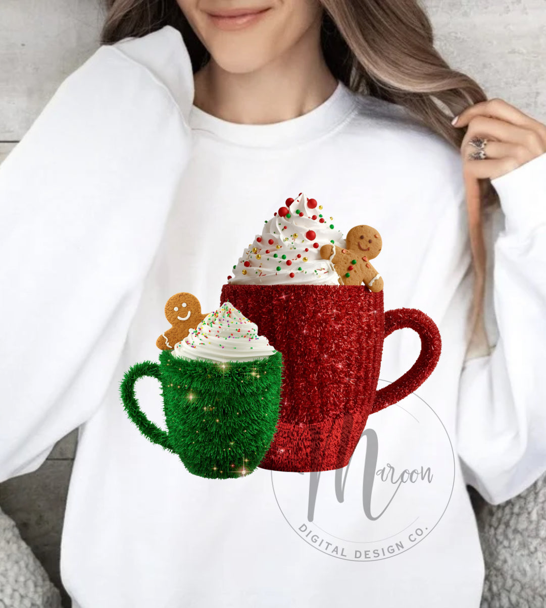 Faux tinsel coffee cups png