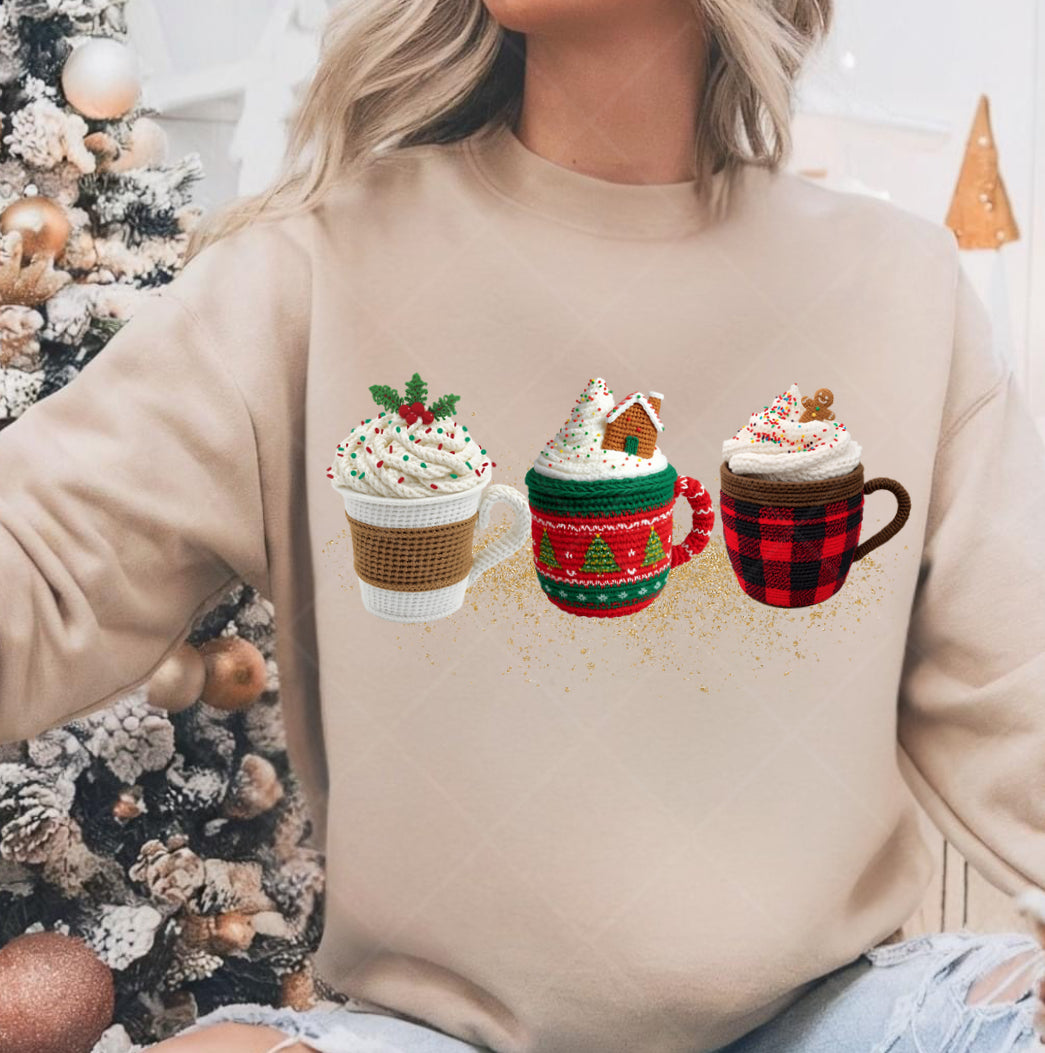FAUX KNIT Cozy Christmas coffee PNG