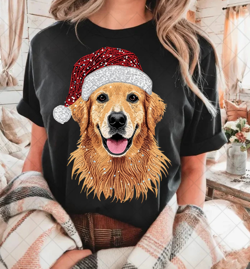 Golden retriever sequin Santa png