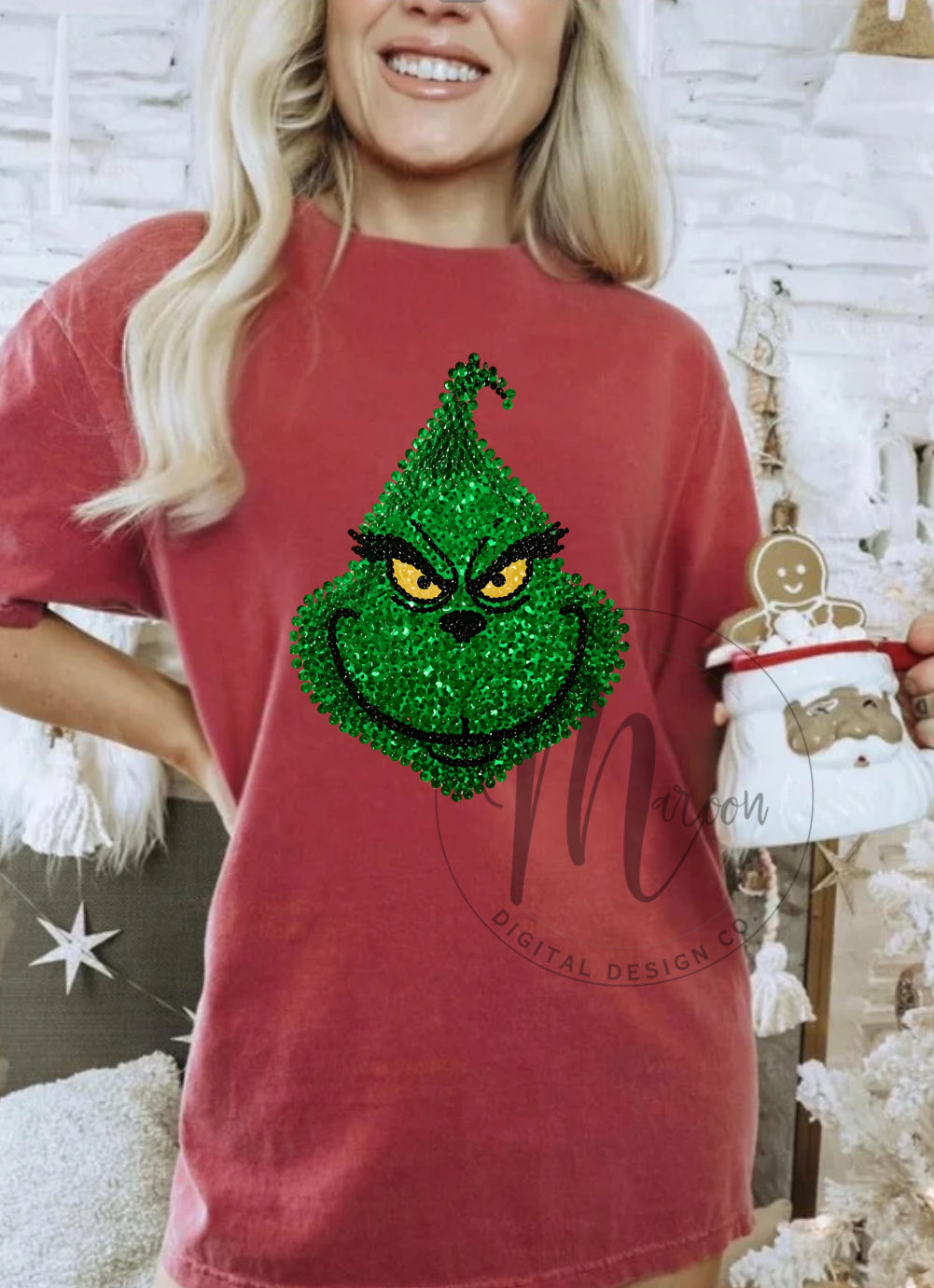 Faux sequin grinch face PNG