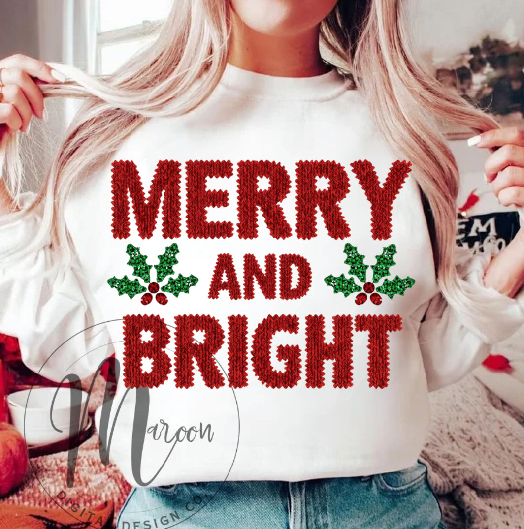 Merry and bright crochet png faux