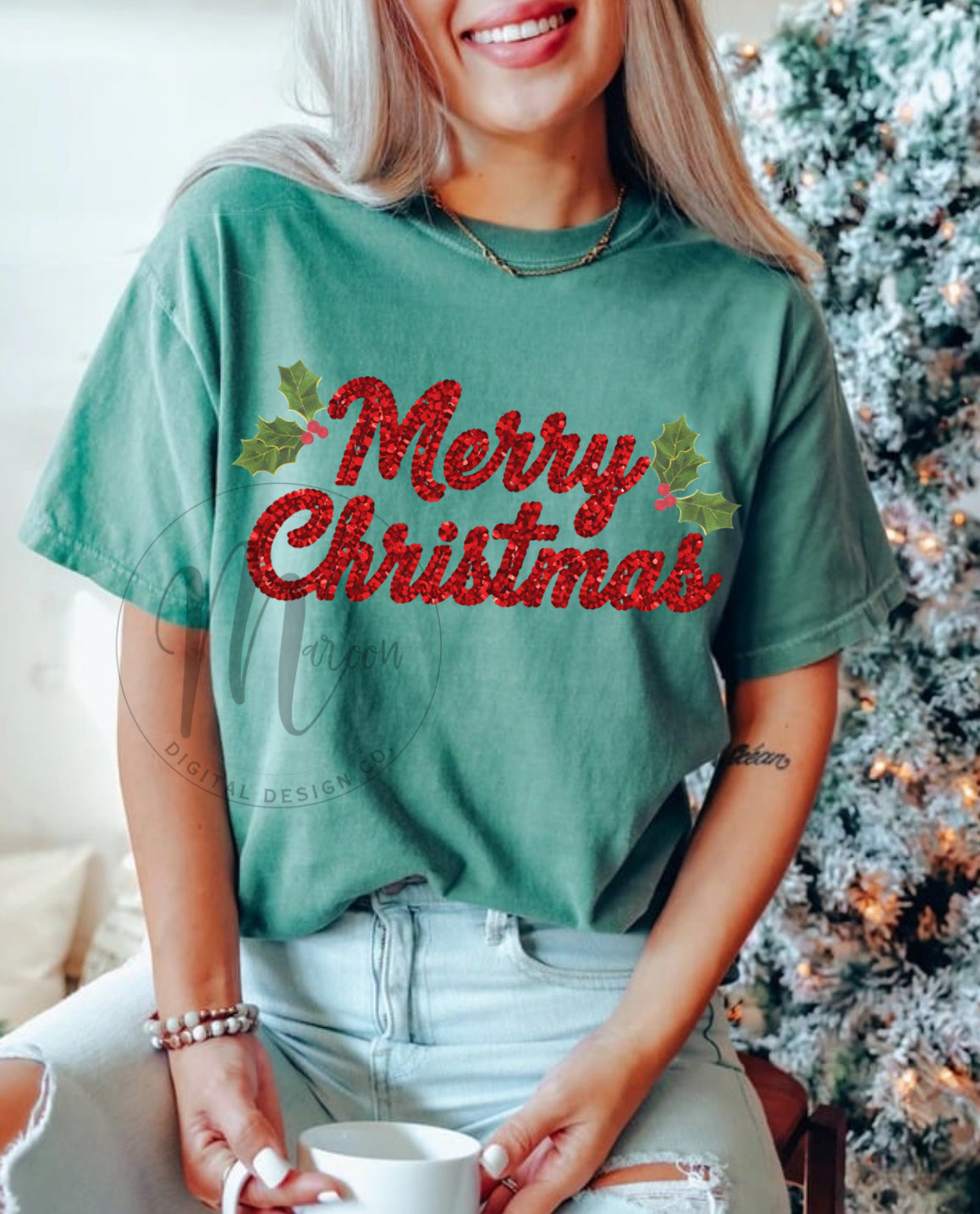 Faux sequin Merry christmas PNG
