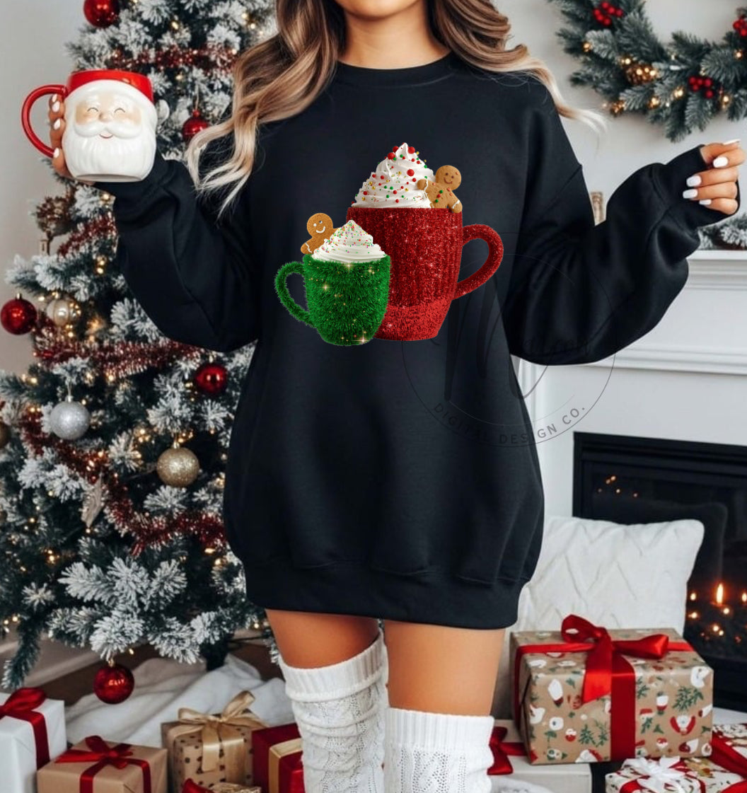 Faux tinsel coffee cups png