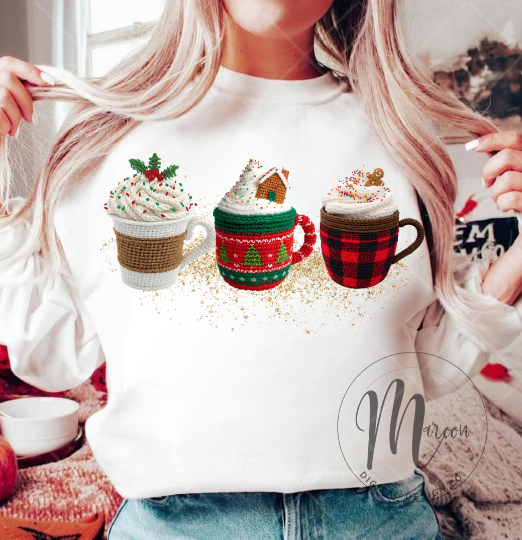 FAUX KNIT Cozy Christmas coffee PNG