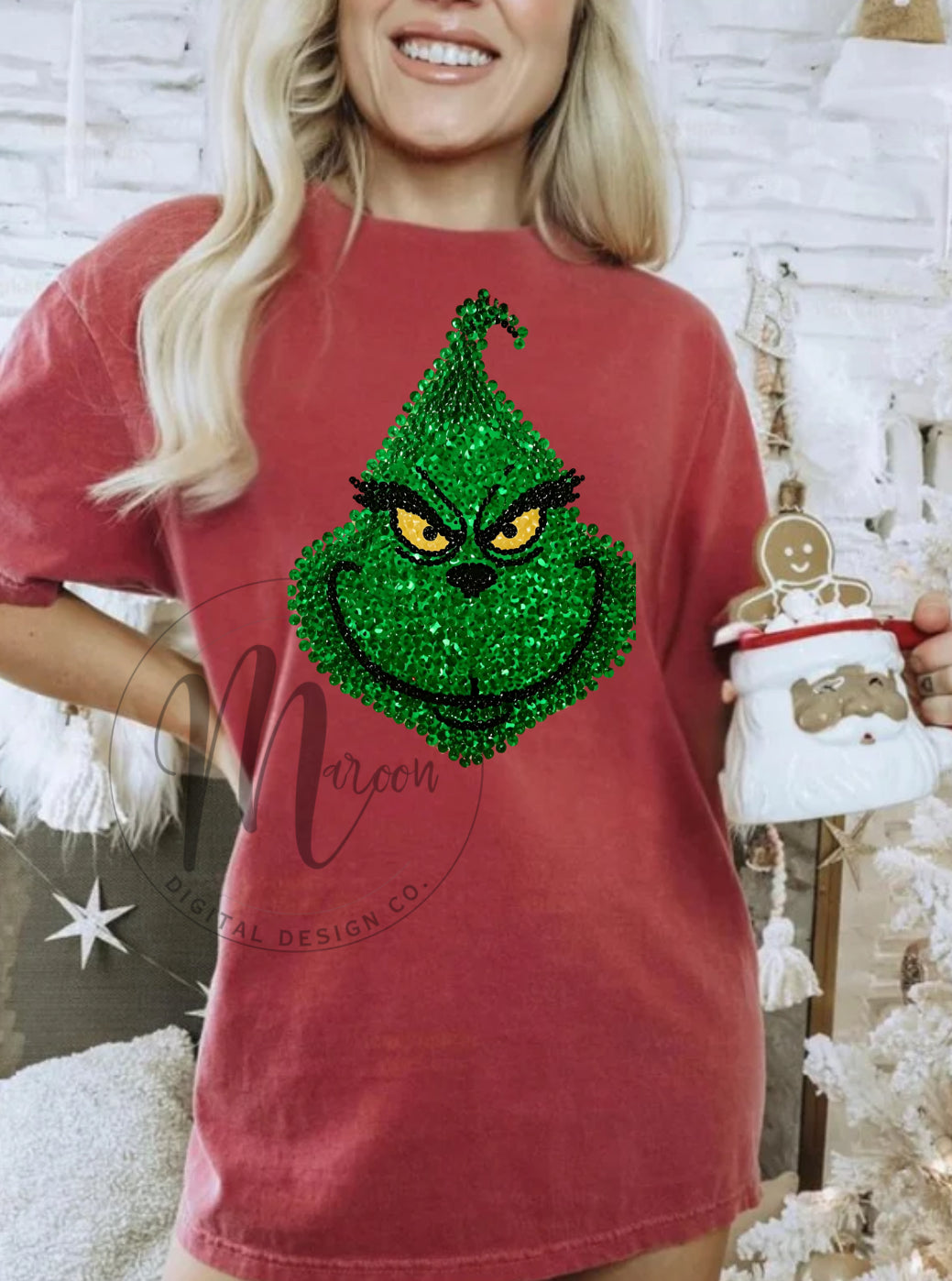Faux sequin grinch face PNG