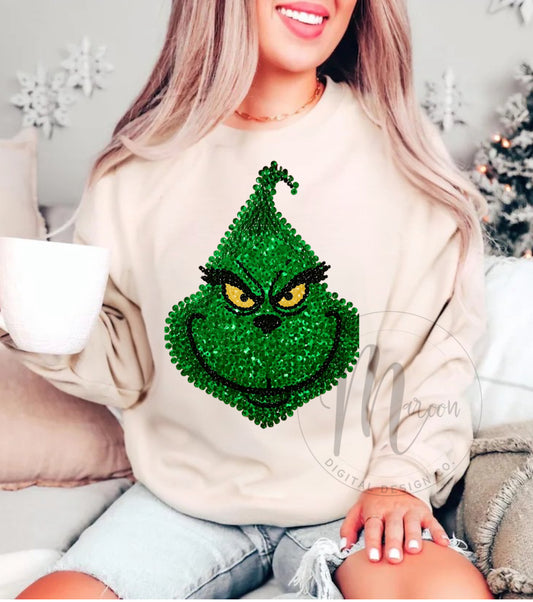Faux sequin grinch face PNG