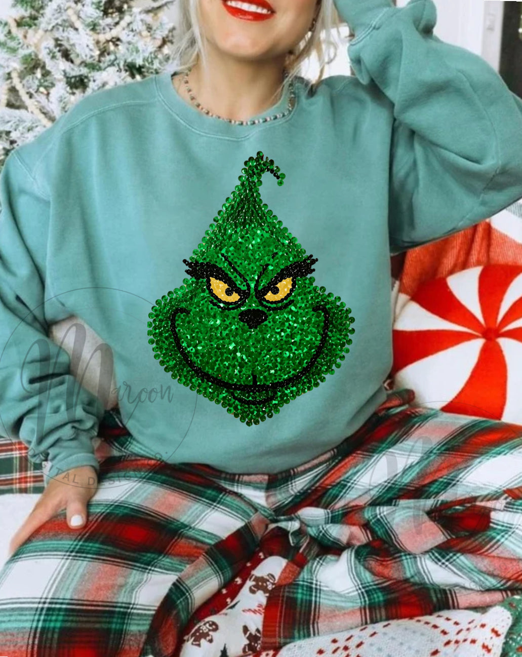Faux sequin grinch face PNG