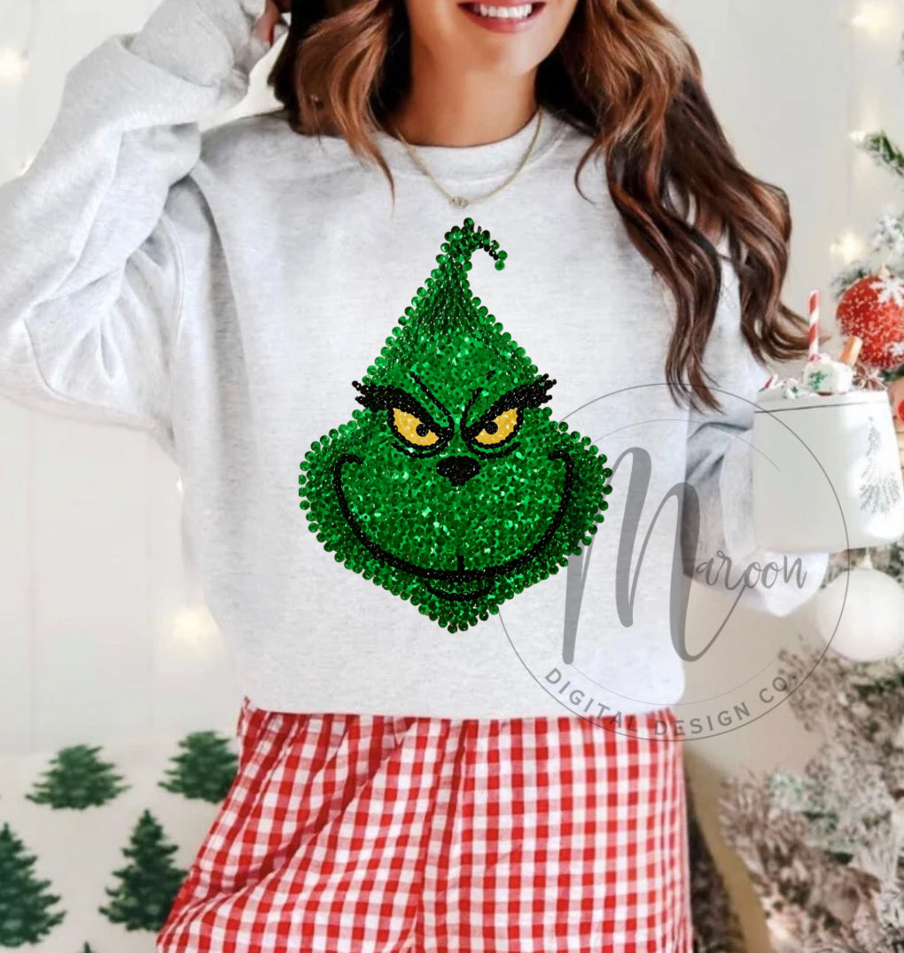 Faux sequin grinch face PNG