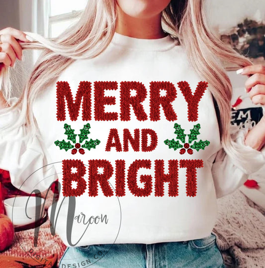 Merry and bright crochet png faux