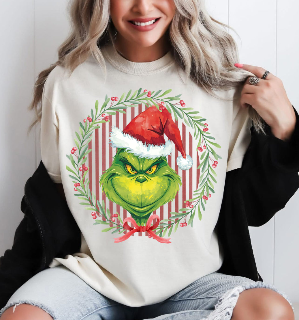Watercolor grinch wreath